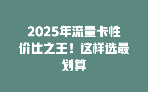 2025年流量卡性价比之王！这样选最划算