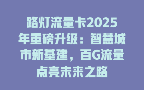 路灯流量卡2025年重磅升级：智慧城市新基建，百G流量点亮未来之路