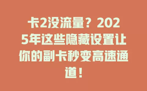 卡2没流量？2025年这些隐藏设置让你的副卡秒变高速通道！