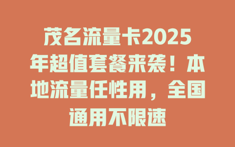 茂名流量卡2025年超值套餐来袭！本地流量任性用，全国通用不限速