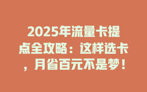 2025年流量卡提点全攻略：这样选卡，月省百元不是梦！