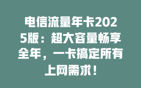 电信流量年卡2025版：超大容量畅享全年，一卡搞定所有上网需求！
