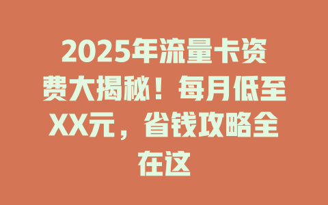 2025年流量卡资费大揭秘！每月低至XX元，省钱攻略全在这