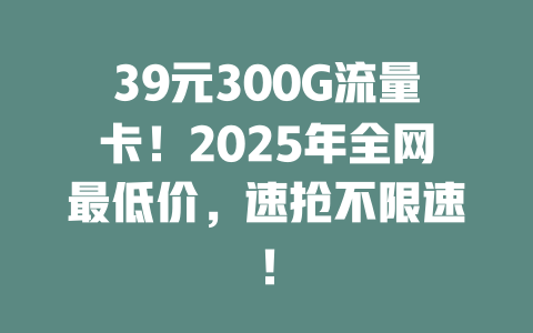 39元300G流量卡！2025年全网最低价，速抢不限速！