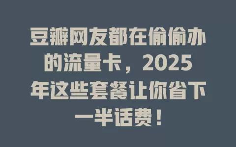 豆瓣网友都在偷偷办的流量卡，2025年这些套餐让你省下一半话费！