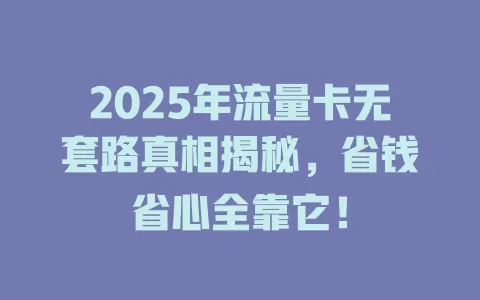 2025年流量卡无套路真相揭秘，省钱省心全靠它！