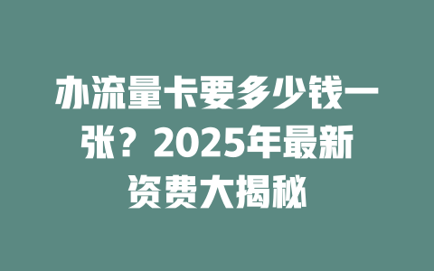 办流量卡要多少钱一张？2025年最新资费大揭秘