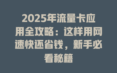 2025年流量卡应用全攻略：这样用网速快还省钱，新手必看秘籍