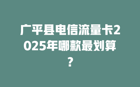 广平县电信流量卡2025年哪款最划算？