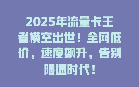 2025年流量卡王者横空出世！全网低价，速度飙升，告别限速时代！