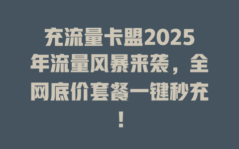 充流量卡盟2025年流量风暴来袭，全网底价套餐一键秒充！