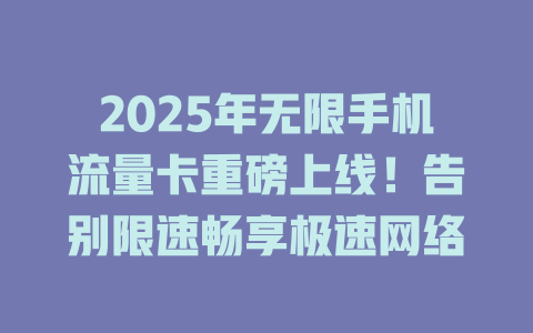2025年无限手机流量卡重磅上线！告别限速畅享极速网络
