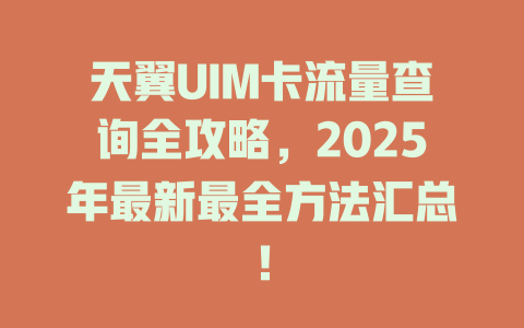 天翼UIM卡流量查询全攻略，2025年最新最全方法汇总！