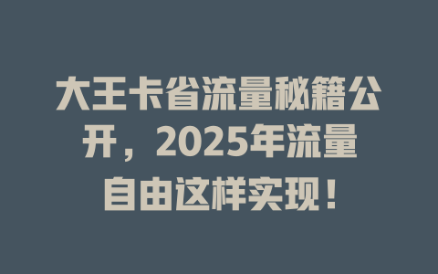大王卡省流量秘籍公开，2025年流量自由这样实现！