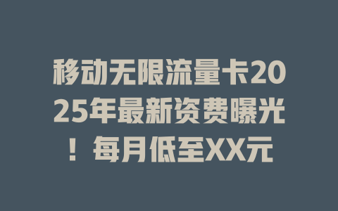 移动无限流量卡2025年最新资费曝光！每月低至XX元