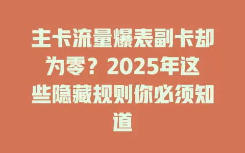 主卡流量爆表副卡却为零？2025年这些隐藏规则你必须知道
