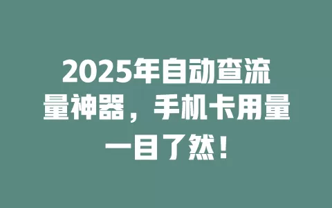 2025年自动查流量神器，手机卡用量一目了然！