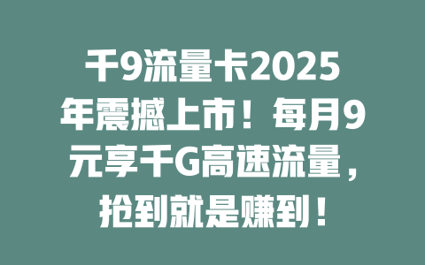 千9流量卡2025年震撼上市！每月9元享千G高速流量，抢到就是赚到！