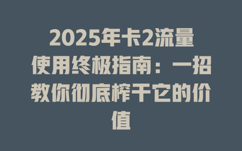 2025年卡2流量使用终极指南：一招教你彻底榨干它的价值