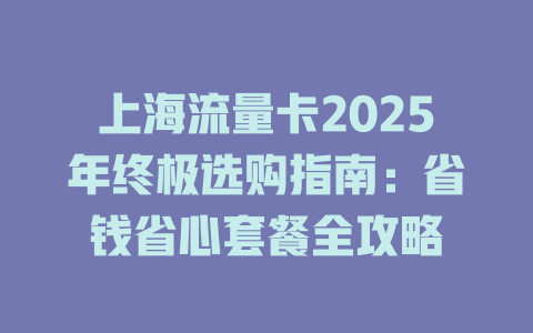 上海流量卡2025年终极选购指南：省钱省心套餐全攻略