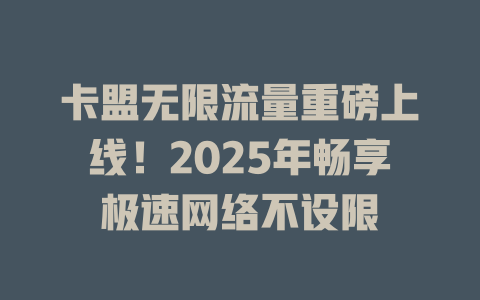 卡盟无限流量重磅上线！2025年畅享极速网络不设限