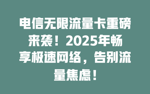 电信无限流量卡重磅来袭！2025年畅享极速网络，告别流量焦虑！