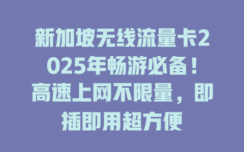 新加坡无线流量卡2025年畅游必备！高速上网不限量，即插即用超方便