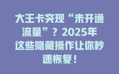 大王卡突现“未开通流量”？2025年这些隐藏操作让你秒速恢复！