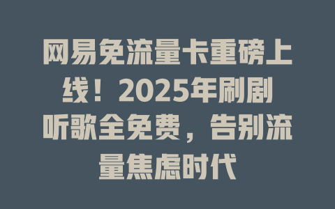 网易免流量卡重磅上线！2025年刷剧听歌全免费，告别流量焦虑时代