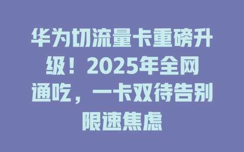 华为切流量卡重磅升级！2025年全网通吃，一卡双待告别限速焦虑