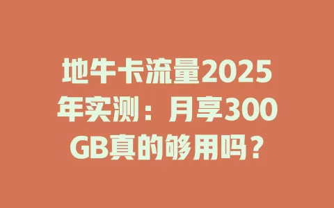 地牛卡流量2025年实测：月享300GB真的够用吗？