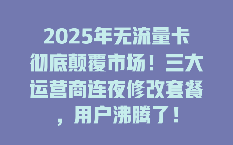 2025年无流量卡彻底颠覆市场！三大运营商连夜修改套餐，用户沸腾了！