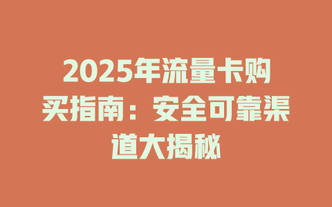 2025年流量卡购买指南：安全可靠渠道大揭秘