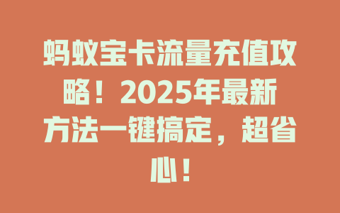 蚂蚁宝卡流量充值攻略！2025年最新方法一键搞定，超省心！
