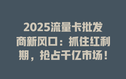 2025流量卡批发商新风口：抓住红利期，抢占千亿市场！