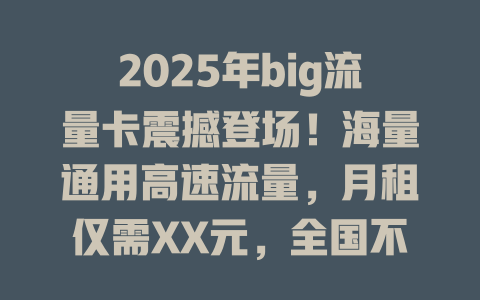 2025年big流量卡震撼登场！海量通用高速流量，月租仅需XX元，全国不限速畅快冲浪！