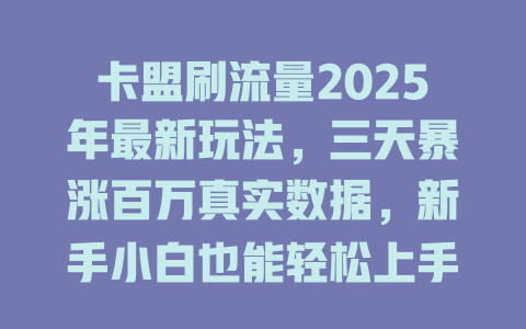 卡盟刷流量2025年最新玩法，三天暴涨百万真实数据，新手小白也能轻松上手！