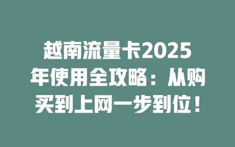 越南流量卡2025年使用全攻略：从购买到上网一步到位！