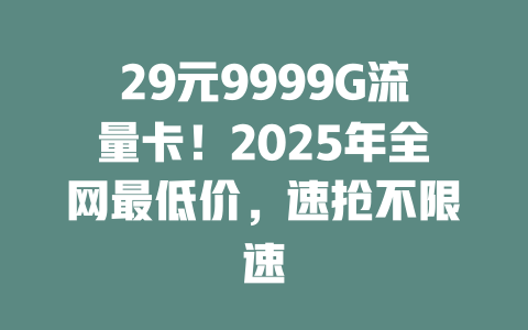 29元9999G流量卡！2025年全网最低价，速抢不限速
