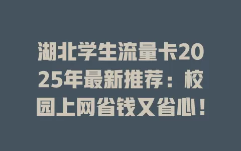 湖北学生流量卡2025年最新推荐：校园上网省钱又省心！