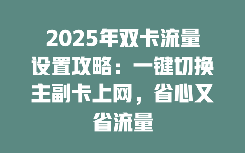 2025年双卡流量设置攻略：一键切换主副卡上网，省心又省流量