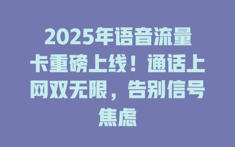 2025年语音流量卡重磅上线！通话上网双无限，告别信号焦虑