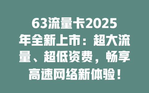 63流量卡2025年全新上市：超大流量、超低资费，畅享高速网络新体验！