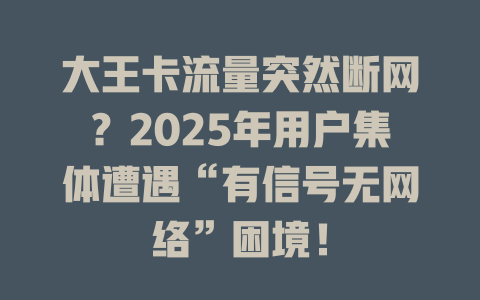 大王卡流量突然断网？2025年用户集体遭遇“有信号无网络”困境！