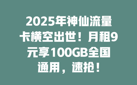 2025年神仙流量卡横空出世！月租9元享100GB全国通用，速抢！