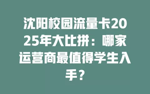 沈阳校园流量卡2025年大比拼：哪家运营商最值得学生入手？
