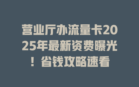 营业厅办流量卡2025年最新资费曝光！省钱攻略速看