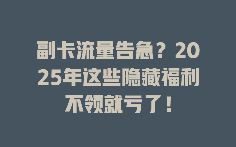副卡流量告急？2025年这些隐藏福利不领就亏了！