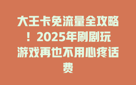 大王卡免流量全攻略！2025年刷剧玩游戏再也不用心疼话费