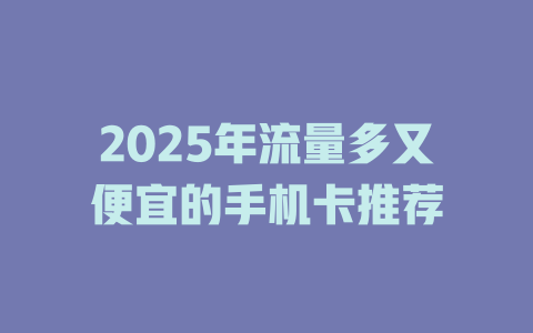 2025年流量多又便宜的手机卡推荐